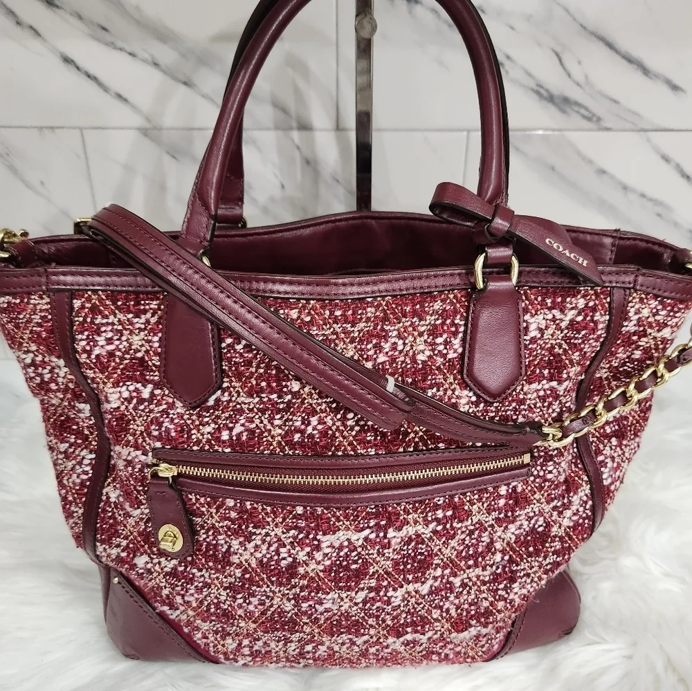 💜▪️ Coach▪️ Purple Poppy Tweed Quilted Boucle Blaire Crossbody Tote Bag